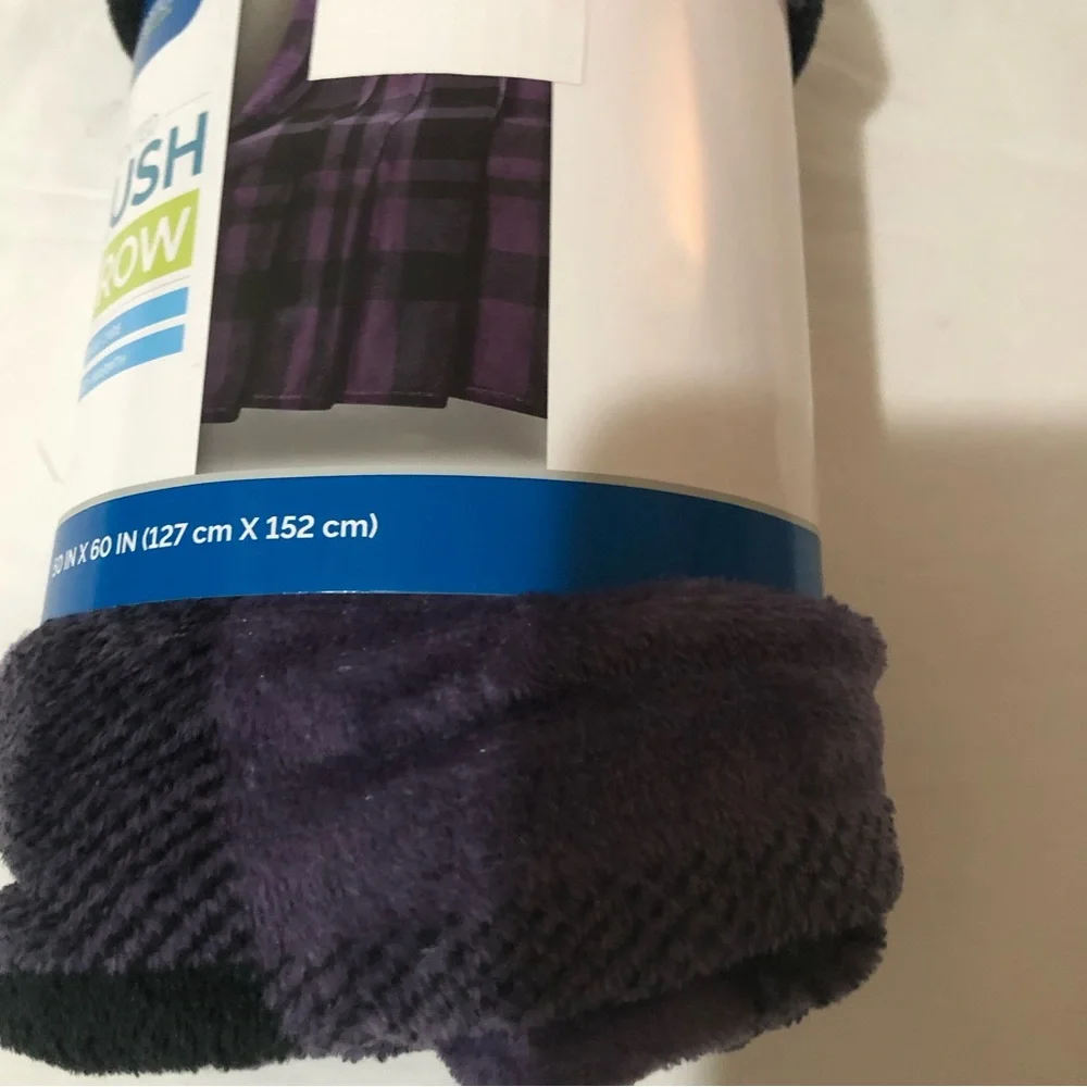 Plush Throw Blanket - Purple/Black plaid. 50”X60”